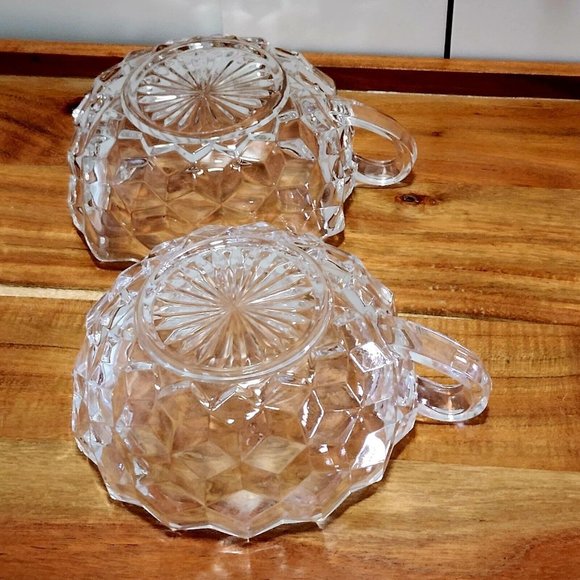 2 Fostoria American Cubist Glass Bowl 4.5" Round Dish + Square Nappy handled 80s - Picture 8 of 11